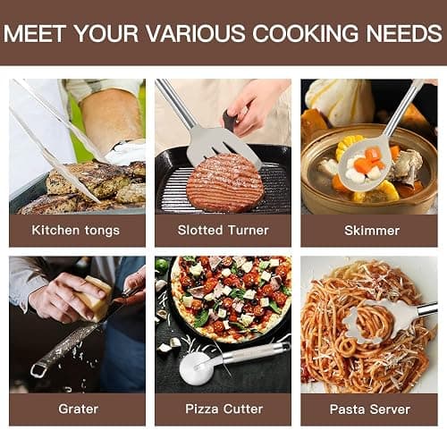 Kitchen Utensils Set-Silicone Cooking Utensils-33pcs Non-Stick Silicone Cooking Kitchen Utensils Spatula Set with Holder-Best Kitchen Cookware with Stainless Steel Handle (Khaki) thumbnail 8