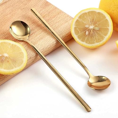 4 PCS 6.7 Inches Coffee/ Tea Spoons Long Handle, Gold, Ice Tea, Espresso Stainless Steel Long Spoons for Stirring thumbnail 2