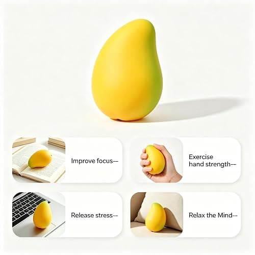 Gold Mango Squishy, Crunchy Mango Squishy, Fast Rebound Fidget Stress Relief Realistic Fruit Squeeze Toy, Anxiety Sensory Stress Hand Toys, Soft Simulation Fruit Stress Relief Balls thumbnail 2