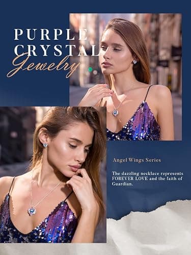 CDE Christmas Gifts for Women Angel Wings Necklace for Women with Birthstone, Love Heart Silver Tone/Gold Tone Pendant, Ideal Anniversary or Birthday Jewelry Gifts for Wife Girlfriend Her thumbnail 6