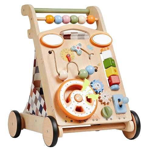 GROWNSY Wooden Baby Walker with Wheels, 3-in-1 Sit-to-Stand Push Walker | Adjustable Speed, Montessori Baby Walker with 7-in-1 Removable Activity Panel, First Birthday Gifts for Boys & Girls - Image 1