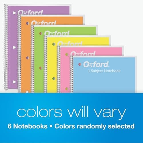Oxford Spiral Notebooks, 6 Pack, 1 Subject, Wide Ruled Notebooks for School, 8 x 10.5 Inches, 70 Sheets, Assorted Pastel Colors, Back to School Supplies (63757) thumbnail 6