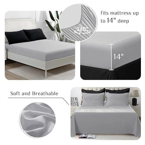JOLLYVOGUE Full Comforter Set, Ultra-Soft Bed in a Bag Full Size 7 Pieces, Oeko-TEX Certified Bedding Set with Down Alternative Comforter, Sheets, Pillowcases & Shams, Black & Light Grey thumbnail 4