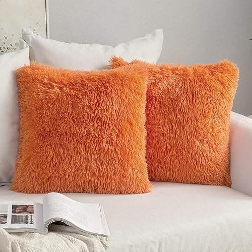 MIULEE Set of 2 Fall Luxury Faux Fur Throw Pillow Cover Deluxe Decorative Plush Pillow Case Cushion Cover Shell for Sofa Bedroom Car 18x18 Inch Orange Halloween - Image 1