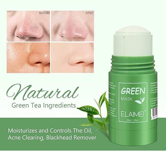 2PCS Green Tea Mask Stick for Face - Cleansing Purifying Clay Mask, Reduce Blackhead & Acne, Moisturizing, Oil Control, Deep Clean Pore, , Improves Skin, for All Kind Skin Type Women Men thumbnail 6