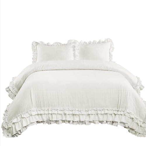 Lush Decor Ella Ruffle Lace Comforter, 3 Piece Set, Full/Queen, White - Cute Comforter - Queen Bedding Set - White Bedding Full Size - Coquette Decor - Ruffle Trim - Lace Trim thumbnail 8
