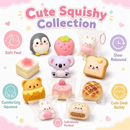 Squishy Charms Bulk, Assorted Cute Food and Animal Squeeze Fidgets，Happy Dessert Set thumbnail 4