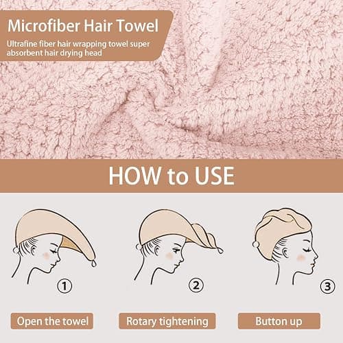 CZZXI 3 PCS Microfiber Hair Towel, Hair Wraps for Women Wet Hair, Fast Drying Hair Turban, Anti Frizz Head Towels Wrap for Curly Hair (Grey, Pink, Blue) thumbnail 2