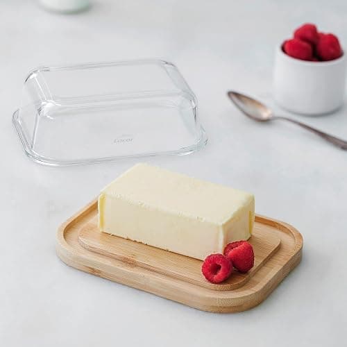 Lacor - 62898 - Récipient à beurre, Base en bambou, Plateau en verre borosilicate, Nettoyage facile, Lavable au lave-vaisselle, 18,5 x 14 x 6,5 cm thumbnail 2