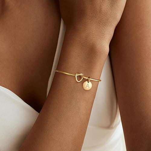 M MOOHAM Gold Initial Bracelets Gifts for Women Teen Girls - Dainty Tie the Knot Letter A-Z Initial Bracelet for Women Gold Cuff Bracelet for Womens Jewelry Personalized Bridesmaid Proposal Gifts thumbnail 4