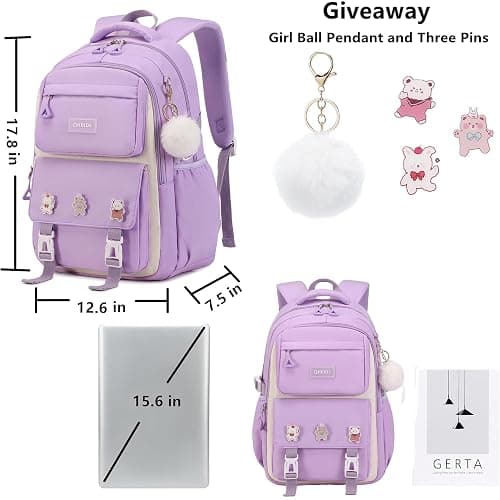 QHRIDS Girls Backpack Aesthetic Laptop Backpacks Kawaii Large Bookbag Anime Casual Travel Daypack,Purple thumbnail 5