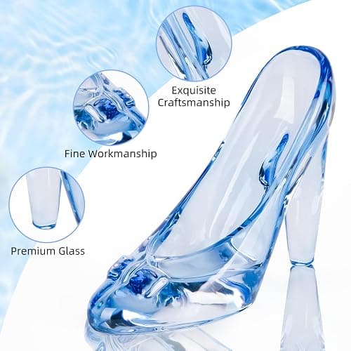SHOWLOUE Cinderella Shoe Decor, Crystal High Heels Shoes Ornaments Glass Slipper Decoration Gift for Birthday Wedding Party, 5.12" x 2.36" x 4.33", Blue thumbnail 3