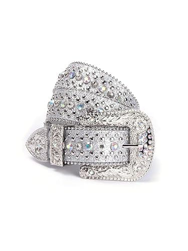 Strapvia Rhinestone Bling Gothic Belt with Crystal Diamond for Halloween - Western Cowboy/Cowgirl Belt for Jeans - Image 1