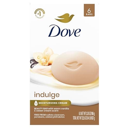 Dove Indulge Beauty Bar Soap, Warm Vanilla & Sweet Cream, 6 Count 3.75 oz | Indulgent beauty bar with Warm Vanilla and Sweet Cream for soft, smooth and healthy-looking skin - Image 1