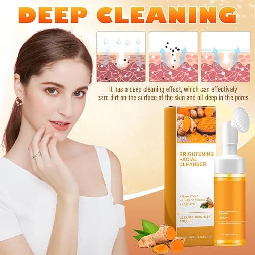 4Pcs Turmeric Wash and Care Three Piece Set,Tuemeric Facial Cleanser & Turmeric Soap Bar & Turmeric Face Scrub Pads,Face & Body Cleanser,Turmeric Cleansing Skincare Set, Deep Cleansing thumbnail 5