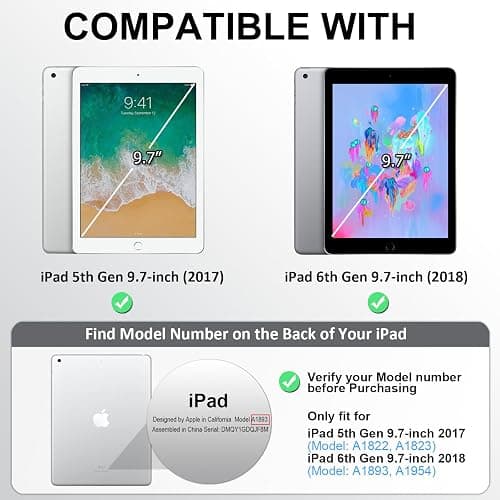 Ruizextech Case for iPad 9.7 Inch 6th/5th Generation (2018 2017), Hybrid Protective Cover with Pencil Holder, Clear Transparent Back Shell Anti-Yellowing Case for iPad 6 5 Gen, Light Gray thumbnail 2