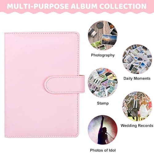 A5 Kpop Photocard Binder - 6 Ring Binder Album A5 Binder Card Collector Holder Album with 200 Card Slots Pink PU Leather Binder Cover with Magnetic Buckle Closure for Organizing Trading Cards thumbnail 6