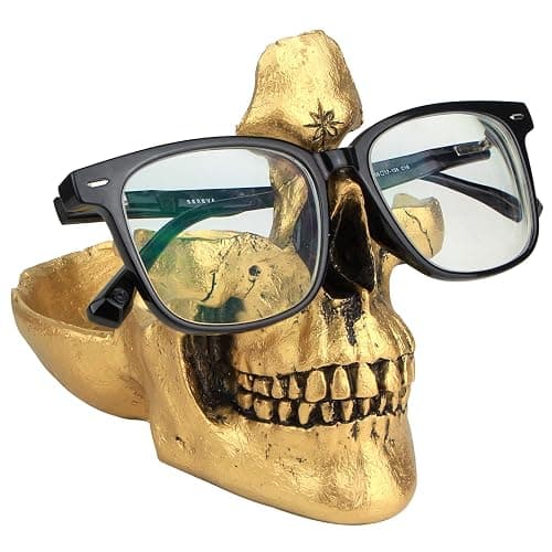 Mrlikale Skull Glasses Stand Holder, Creative Eyeglasses Holder | Sunglasses Spectacle Display Rack, Key Holder Resin Sculptures for Entryway, Home, Office, Desk, Nightstand (Gold) - Image 1