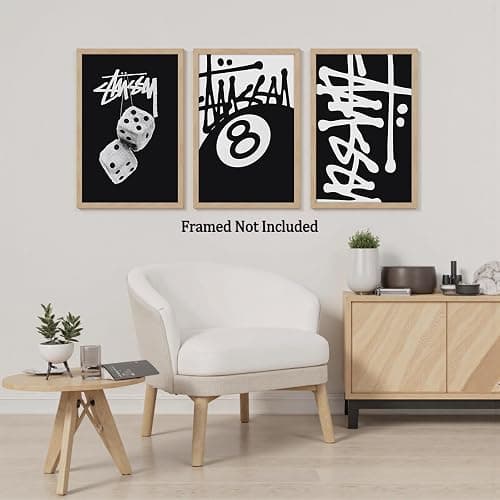 Trendy 8 Ball Black And White Wall Art Minimalist Dice Poster Y2k Urban Pop Canvas Print Set Of 3 Teen Room Dorm Wall Decor For Bedroom Living Room Office 8X12 in Unframed thumbnail 6