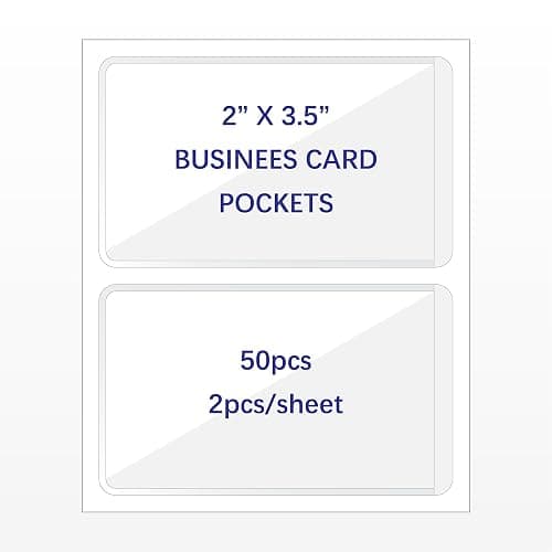 IMAGAME Clear Adhesive Business Card Pocket swith Side Open for Loading, 50 Pack, Plastic Labels Holders for Storage Bins and Library Card, Ideal for Organizing and Protecting Your Business Cards - Image 1