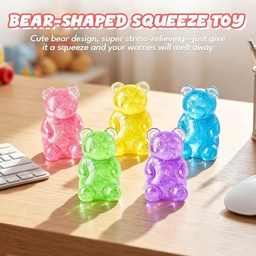 Bear Sugar Squishy Ball, Slow Rising High Density Stress Balls, Soft Sensory Toys Anxiety Relief Focus Toy for Kids Adults, Squeeze Balls Party for Favors Birthday Gifts (A-Yellow) thumbnail 5
