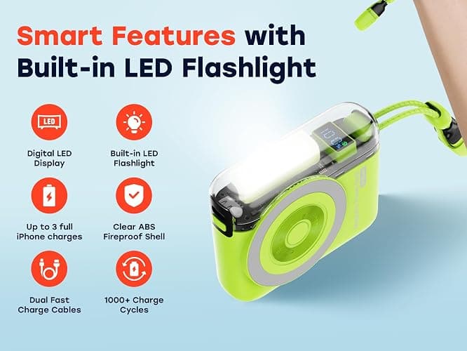 XYZtech X Link A Wireless Power Bank - 10000 mAh - Built-in Dual USB-C and iPh Cables, Compatible with iPhone and Samsung, Orange thumbnail 9