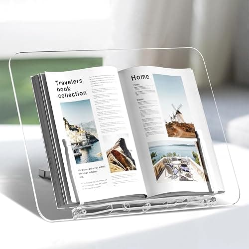 Acrylic Book Stand, Angle Adjustable Book Display Stand,Foldable Cookbook Stand, Lightweight Book Holder for Magazines, Laptop, Recipe, Textbook - Image 1