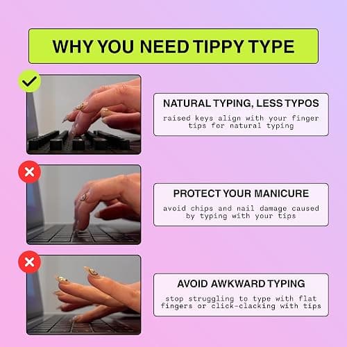 TIPPY TYPE Raised Keyboard Cover for Long Nails - Fits MacBook Pro & Air, iPad 13", & Magic Keyboard (No Numpad) -Silicone -The Original -Comfortable Typing, Quiet, Nail Protection (Milky White) thumbnail 6