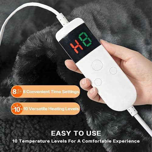 Cushious Electric Heated Blanket Throw 50''x60''Size Faux Fur Heating Blanket 10 Heating Settings, 1-8h Timer & Overheat Protection, Machine Washable, Soft Flannel and Sherpa Full Body Warmth thumbnail 3