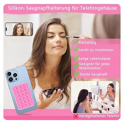 4 Stück Handy Saugnapf，Silikon Saugnapf Handy，Handy Kleber Rückseite，für Mobile Stromversorgung Handys Selfies und Videos (Schwarz Weiß Rosa) thumbnail 9