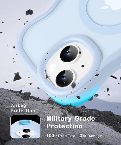 Amzfield Magnetic for iPhone 15 Case, Compatible with Magsafe Wavy Frame Cute Translucent Matte Hard Back Silicone Bumper Shockproof Phone Case for iPhone 15 Women Girls, Light Blue thumbnail 6
