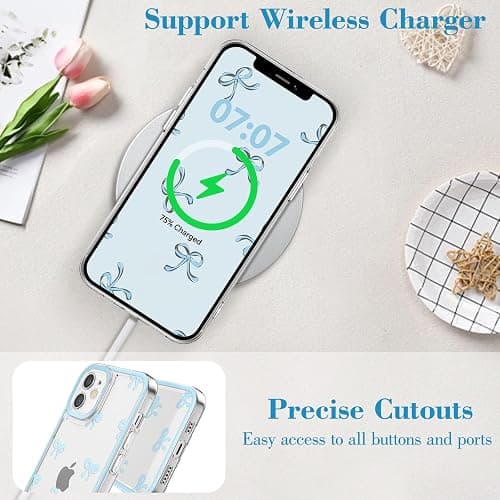 EYZUTAK Case for iPhone 11, Clear Cute Ribbon Bowknot Pattern Aesthetic Transparent Phone Case Raised Camera Protection Stylish Slim Soft Durable TPU Protective Cover for Women Girls - Blue thumbnail 5
