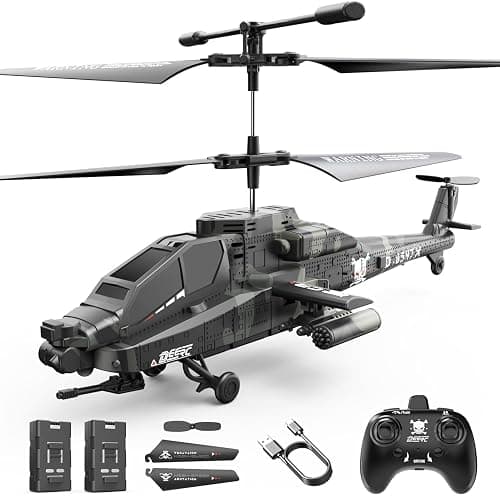DEERC Apache RC Helicopter for Kids & Adults, Military Remote Control Helicopter Toy with LED Lights, 2 Batteries & USB-C Charging, 26 Mins Flight, Altitude Hold, Gift for Boys Ages 8-12 - Image 1
