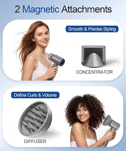 Hair Dryer, Professional High-Speed Ionic Blow Dryer with Diffuser, 1500W | 150k RPM Fast Dry, 500M Ions Reduce Frizz & Damage, 0.71 lb Slim Grip, 49 dB Quiet, Magnetic Diffuser & Concentrator, Gray thumbnail 5