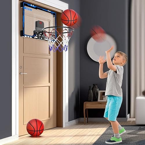 HopeRock Indoor Mini Basketball Hoop for Kids, Basketball Hoops Over The Door with LED Lighting, Mini Hoop with Scoreboard & 3 Balls, Basketball Toys Gifts for 5 6 7 8 9 10 11 12 Year Old Boys Girls thumbnail 2