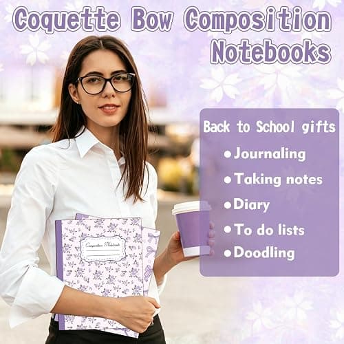 Lebsitey 6 Pack Purple Bow Composition Notebooks, Cute Preppy Coquette Notebook, 9-3/4 x 7-1/2" Aesthetic College Ruled Journal, Back to School Gifts Preppy School Supplies, 110 Pages thumbnail 5