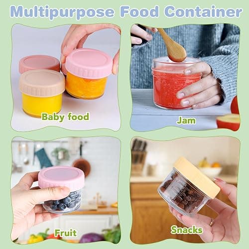 8 Pack Glass Baby Food Storage Containers, 4 oz Leakproof Baby Food Jars with Lids, Small Glass Food Containers for Infant Baby Food, Freezer & Microwave Safe, BPA Free thumbnail 6