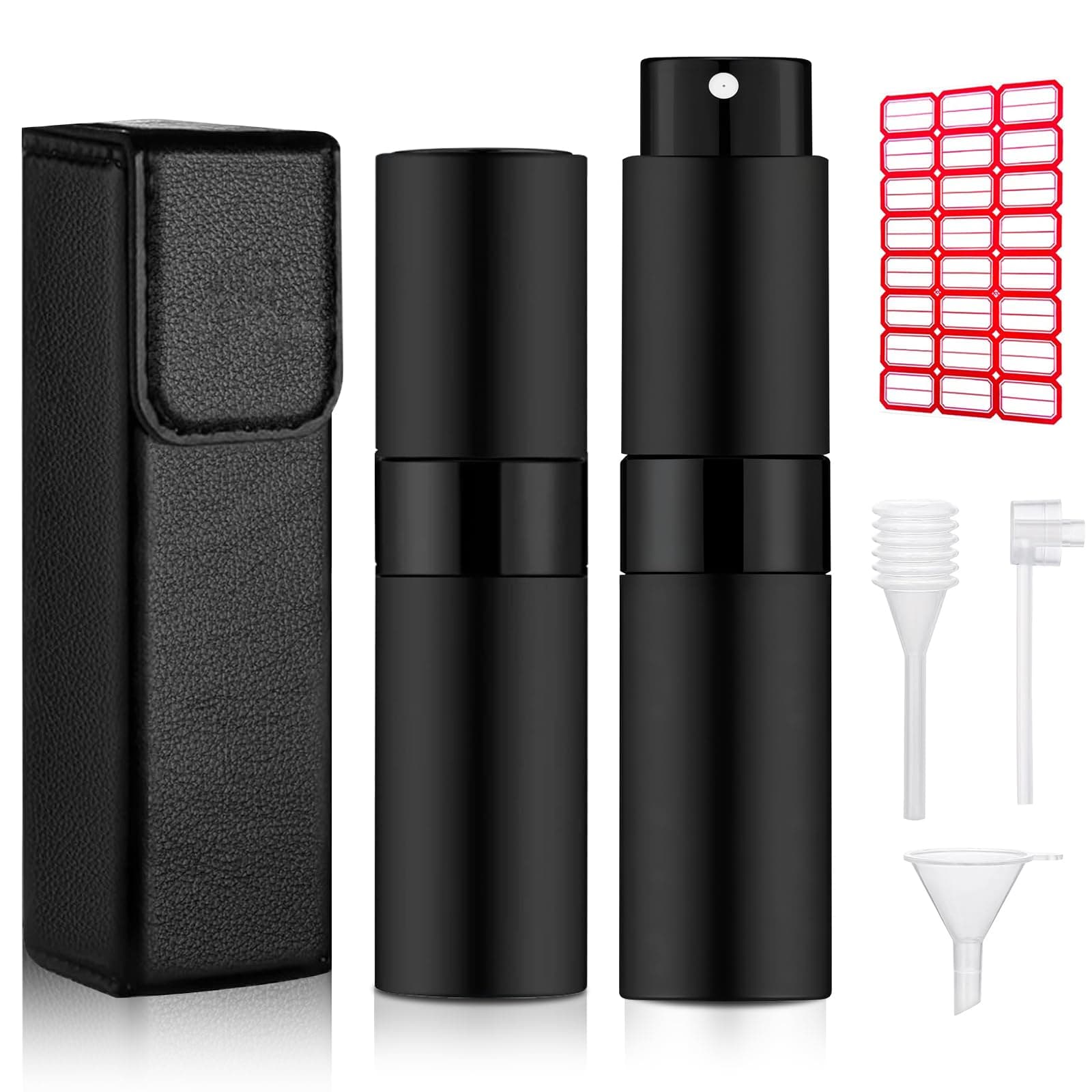 Atomizador para Perfume Rellenable Portátil, Diseño Rotativo, Botella Spray Dispensador 8ML, 2 Piezas Dispensador de Perfume Viajar y Salir, para Mujer y Hombre, con Funda y Adaptador, 2 PCS Negro - Image 1