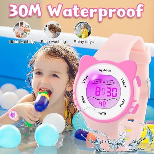 Ayybboo Kids Digital Analog Watches for Girls Boys, 7 Color Lights Waterproof Cute Wristwatches for Kids with Alarm Stopwatch, Great Present for Girls Boys Ages 5-13 thumbnail 2