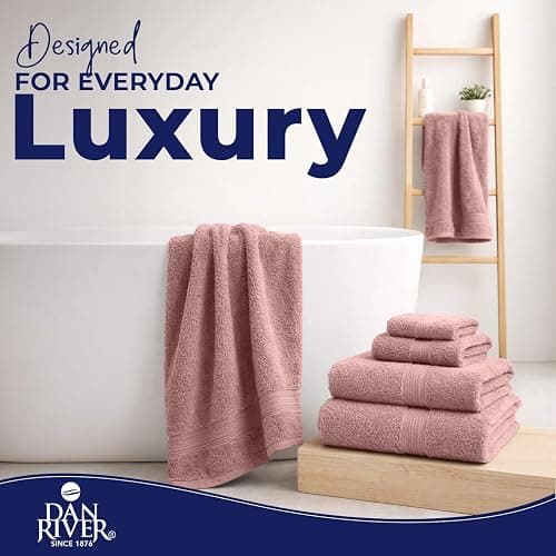 DAN RIVER 8 PC Luxury Bath Towels for Bathroom, 2 Bath, 2 Hand, and 4 Wash Cloths, 600 GSM 100% Ring Spun Cotton Towel Set, Highly Absorbent, Gym, Hotel, and Spa, Dusty Rose thumbnail 5