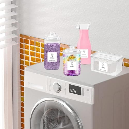 4PCS Laundry Storage Containers Jars, Liquid Laundry Detergent Storage Fabric Softener Dispenser with Labels Scoops Washing Powder Storage Acrylic Laundry Pods for Washing Pods Dryer Sheet Bath Bombs thumbnail 2