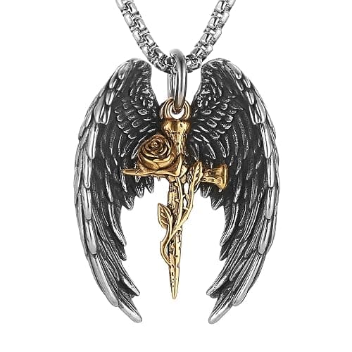 HZMAN Angel Wing Necklace for Men Women Stainless Steel Gothic Punk Angel Wing Cross/Angel Pendant Faith Amulet Jewelry Gift - Image 1