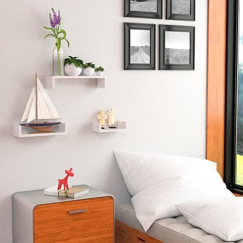 SRIWATANA Floating Shelves Wall Mounted, Solid Wood Wall Shelves, White thumbnail 2