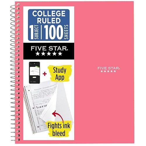 Five Star Spiral Notebook + Study App, 1 Subject, College Ruled Paper, 8-1/2" x 11", 100 Sheets, Fights Ink Bleed, Water Resistant Cover, Prom Pink (820002R) - Image 1