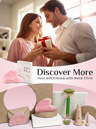 Rena Chris Gua Sha Facial Tools: Natural Rose Quartz Guasha Tool for Face Acupuncture Therapy, Facial Massager for Jawline Sculpting and Puffiness Reducing (Pink) thumbnail 6