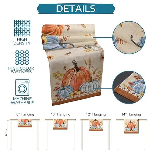 Fall Leaves Pumpkin 90inch Table Runner with Placemats Set, Thanksgiving Farmhouse Washable Non-Slip Cotton Linen Table Runners and Heat Resistant Matching Table Mat Set for Dining Table/Kitchen thumbnail 5