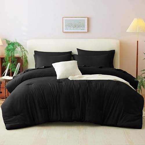 CozyLux Queen Comforter Set Black, 7 Pieces Bed in a Bag Soft Bedding Comforter Set with Sheets, All Season Boho 7PC Bed Sets with Comforter, Fitted Sheets, Flat Sheets, Pillow Shams and Pillowcases thumbnail 8