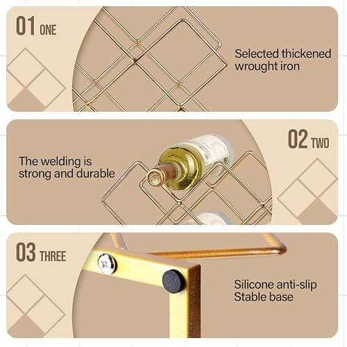 Drincarier Countertop Wine Rack - 10 Bottle Freestanding Modern Gold Metal Small Wine Rack - Tabletop Wine Holder Stand for Cabinet, Pantry, Wine Bottle Storage… thumbnail 7