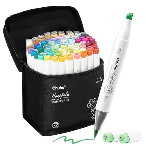 Ohuhu 72 Colour Art Markers Set, Dual Tip, Brush & Chisel Sketch Marker for Artist, Students, Brush Markers for Sketching, Adult Coloring, Calligraphy, Drawing and Illustration Markers - Image 1