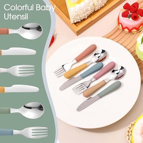Sunnychicc 18 Pieces Toddler Utensils Kids Silverware with Silicone Handle Stainless Steel Toddler Fork Spoon Knife Set Children Flatware Set, 6 Colors thumbnail 7